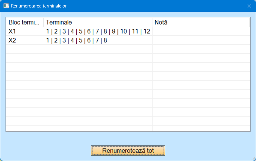 Dialogul Renumerotarea terminalelor după renumerotare
