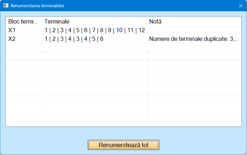 Dialogul Renumerotarea terminalelor înainte de renumerotare